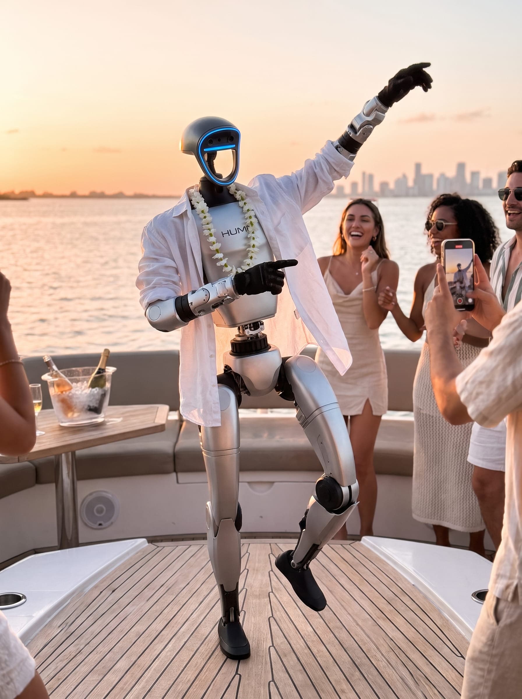 Jeff, el robot humanoide, en Miami: fiesta en yate
