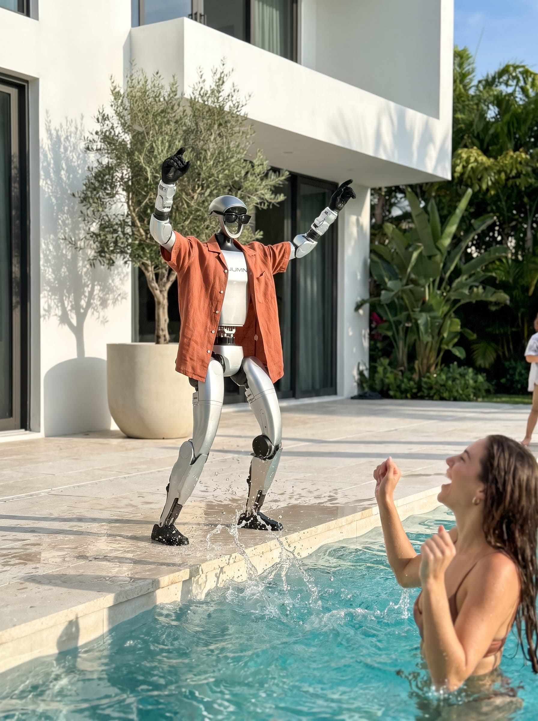 Jeff, el robot humanoide, en Miami: fiesta en villa con piscina