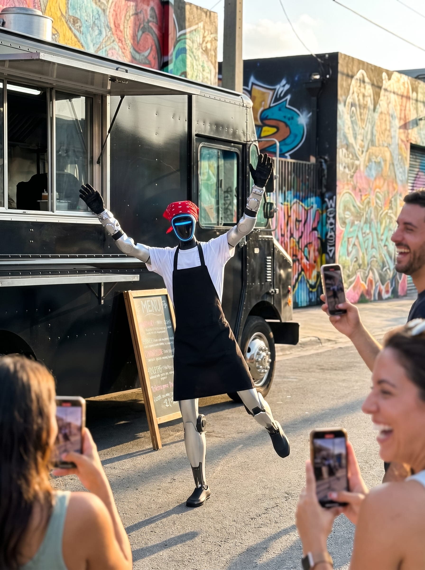 Jeff, el robot humanoide, en Miami: food truck en wynwood
